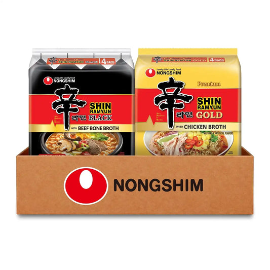 Nongshim Shin Black & Shin Gold, Spicy Korean Ramen Noodles, 8 Packs
