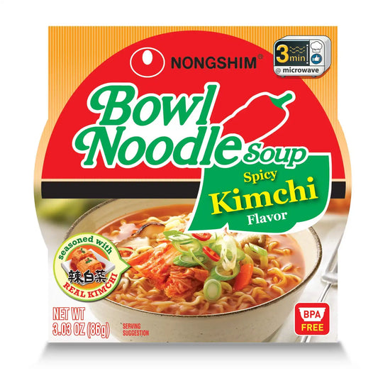 Nongshim Ramen Noodles, Gourmet Instant Ramen bowl, Premium Microwavable Noodle Soup, Kimchi, 3.03 Ounce (Pack of 1)