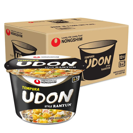 Nongshim Tempura Udon Style Noodles, Big Bowl Instant Ramen Soup, 12 Count