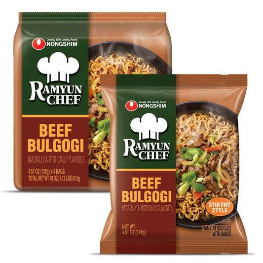 Nongshim Ramyun Chef, Stir Fry Style Instant Ramyun Noodles with Sauce Mix, Beef Bulgogi, 4.51 Oz (Pack of 4)