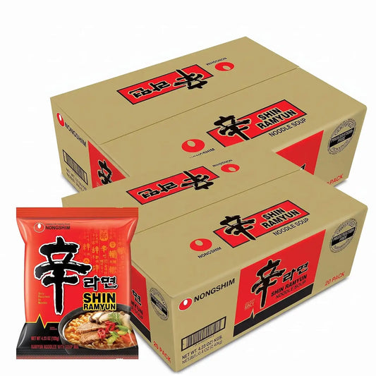 Nongshim Shin Ramyun Noodles, Spicy Korean Signature Instant Ramyun, Rich Beef Flavored Broth, Microwaveable, Korean Instant Noodles, 4.23 oz, Packaging May Vary. (Pack of 40)