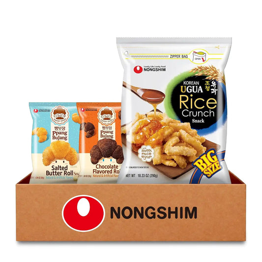 Nongshim Korean Snack Box, Sweet Ugua Rice Crisps & Roll Snacks, 3 Count