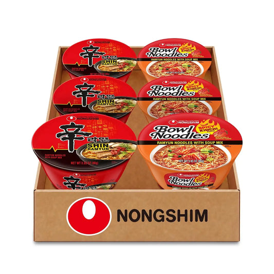 Nongshim Shin Ramyun & Kimchi Bowl, Korean Instant Ramen, 6 Count