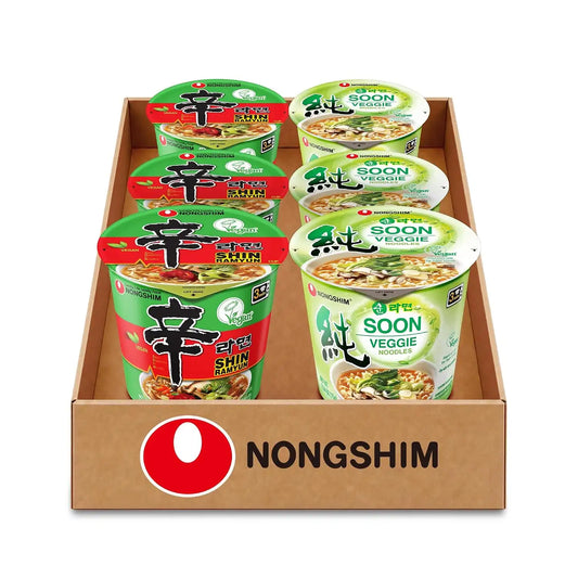 Nongshim Shin Ramyun Vegan & Soon Veggie Korean Ramen Cups, 6 Count