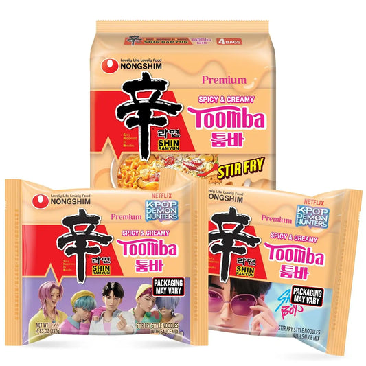 Nongshim Shin Ramyun Toomba Noodles, Creamy Korean Mac and Cheese Style Noodles, Gentle Kick of Spice, Korean Stir Fry Style Instant Noodles, 4.83 oz (Pack of 4), Packaging May Vary.