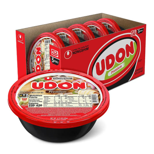 Nongshim Fresh Udon Bowl, Thick Korean Instant Udon Noodles, 5 Pack