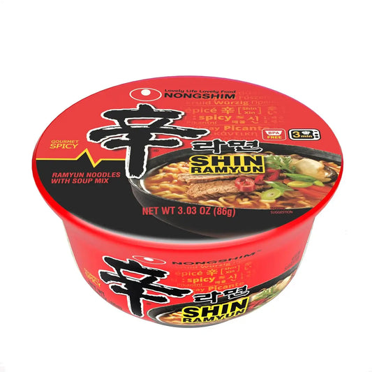 Nongshim Shin Instant Ramen Noodle Bowl, Spicy, 3.03 Oz (Pack of 6)
