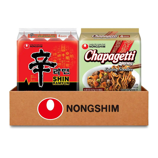 Nongshim Shin Ramyun & Chapagetti, Ramen Noodles Variety Pack, 8 Packs