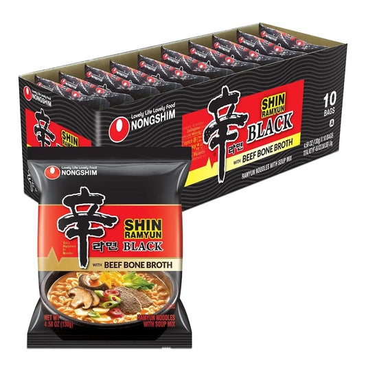Nongshim Shin Ramyun Black with Premium Beef Broth, 4.58 Ounce (Pack of 10)