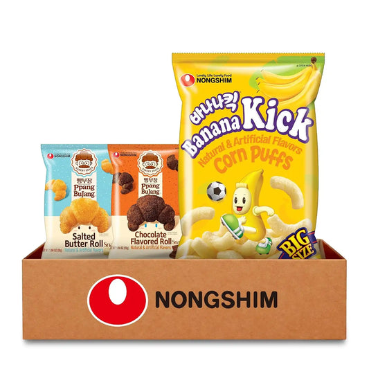 Nongshim Banana Kick Korean Snack Box, Asian Snacks Variety Pack, 3 Count