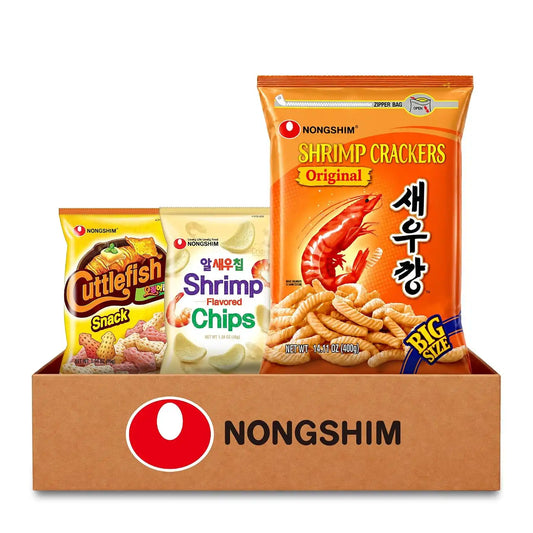 Nongshim Seafood Snack 3-Flavor, Korean Chips Variety Pack, 3 Count