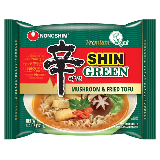 Nongshim Ramen Noodles, Gourmet Instant Ramen, Premium Microwavable Noodle Soup, Vegan Shin Green, 16-Pack