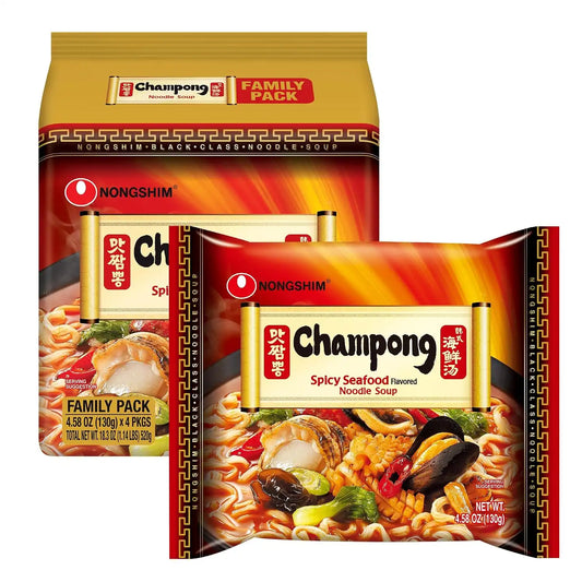 Nongshim Champong Noodle Soup, Smoky Spicy Seafood Korean Ramen, 4 Pack